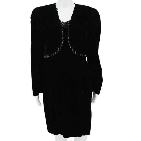 Vintage Crush Velvet Mini Dress with Jacket Black 12 - Picture 1 of 7